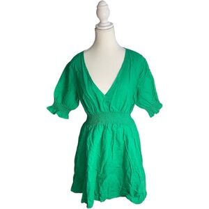 Zara Linen Cinched Waist Mini Dress Green